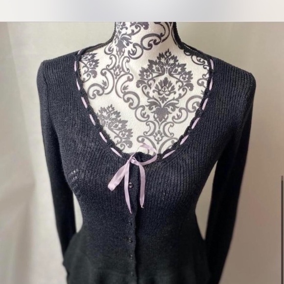 Vintage Y2K Betsey Johnson black Victorian vibes cardigan L - Picture 3 of 6